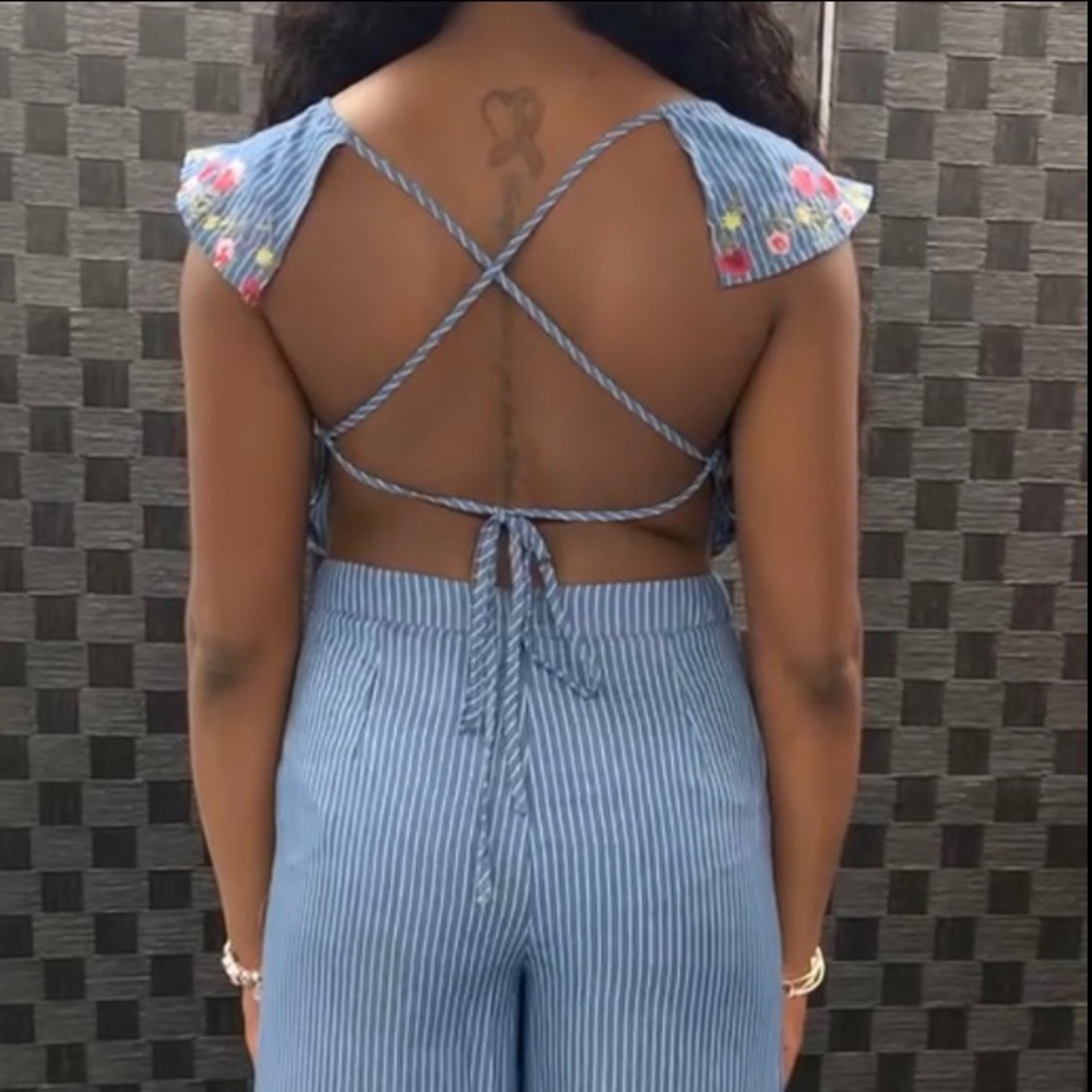 New Without Tags - Wide Leg, Pin Striped Jumpsuit - Picture 6 of 6